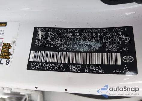 2005 Toyota Prius z USA, uszkodzony, nr VIN JTDKB22U450128019